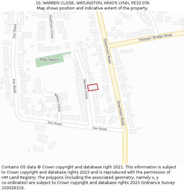 10, WARREN CLOSE, WATLINGTON, KING'S LYNN, PE33 0TA: Location map and indicative extent of plot