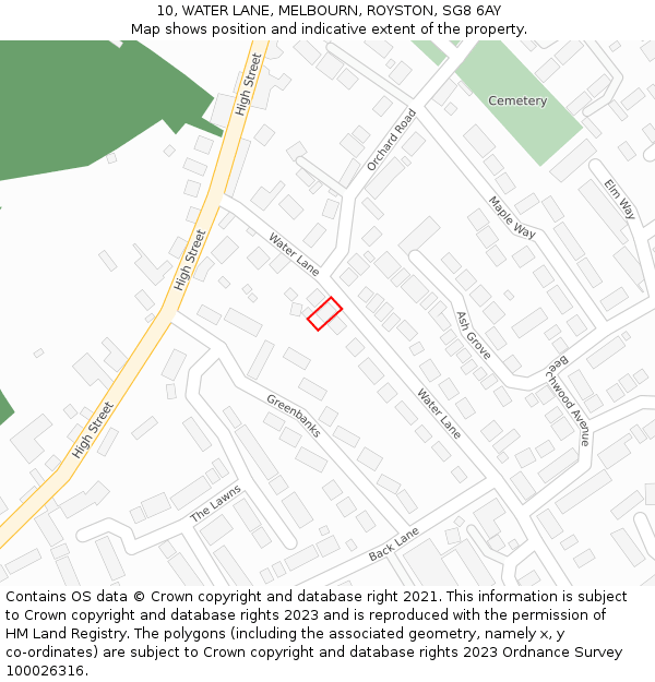 10, WATER LANE, MELBOURN, ROYSTON, SG8 6AY: Location map and indicative extent of plot