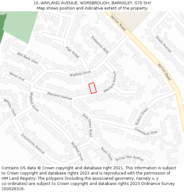 10, WAYLAND AVENUE, WORSBROUGH, BARNSLEY, S70 5HY: Location map and indicative extent of plot