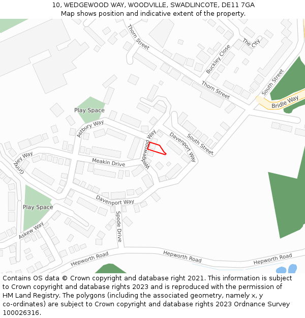 10, WEDGEWOOD WAY, WOODVILLE, SWADLINCOTE, DE11 7GA: Location map and indicative extent of plot