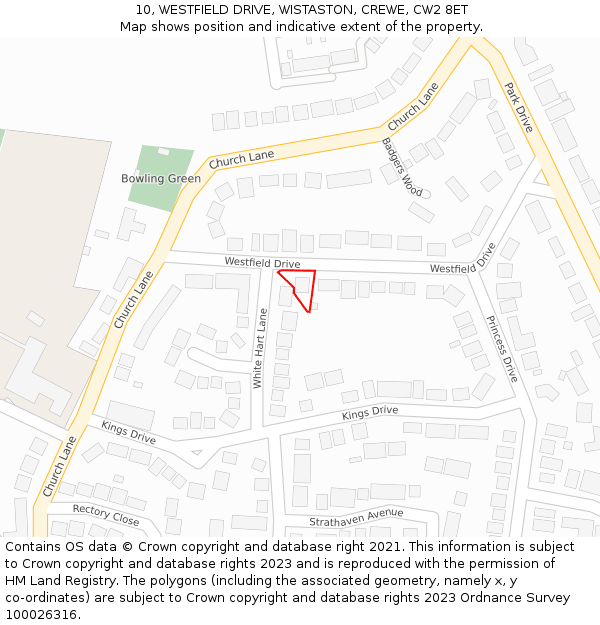 10, WESTFIELD DRIVE, WISTASTON, CREWE, CW2 8ET: Location map and indicative extent of plot