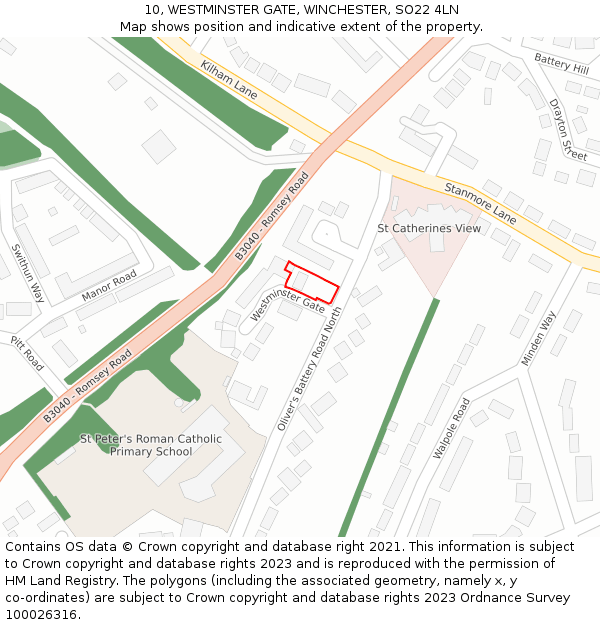 10, WESTMINSTER GATE, WINCHESTER, SO22 4LN: Location map and indicative extent of plot