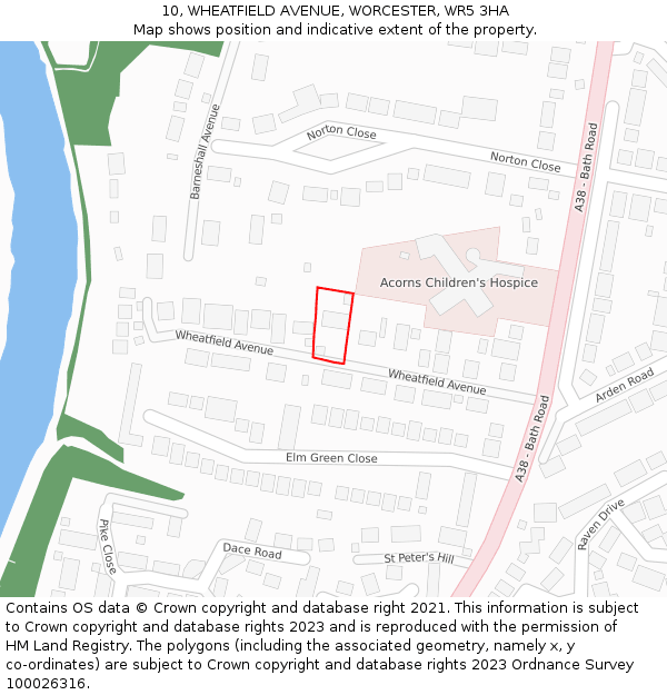 10, WHEATFIELD AVENUE, WORCESTER, WR5 3HA: Location map and indicative extent of plot