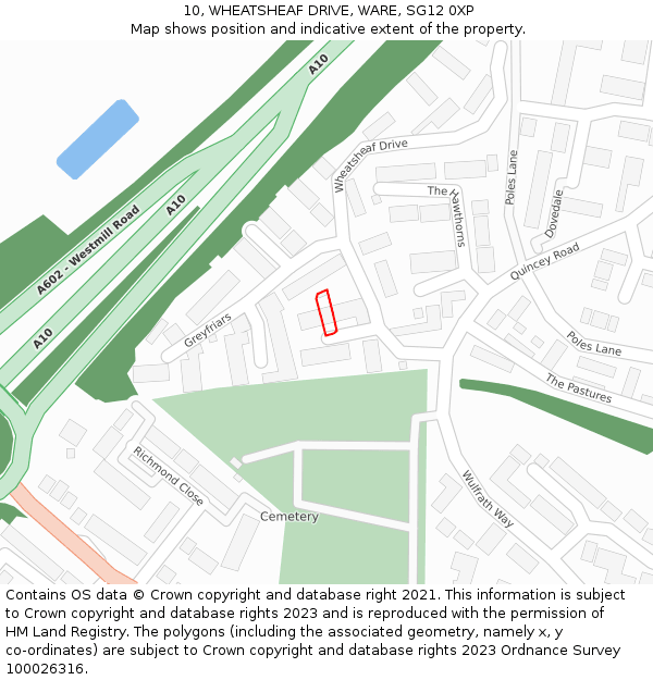 10, WHEATSHEAF DRIVE, WARE, SG12 0XP: Location map and indicative extent of plot