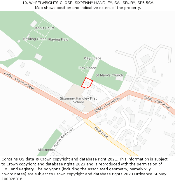 10, WHEELWRIGHTS CLOSE, SIXPENNY HANDLEY, SALISBURY, SP5 5SA: Location map and indicative extent of plot