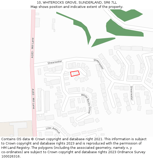 10, WHITEROCKS GROVE, SUNDERLAND, SR6 7LL: Location map and indicative extent of plot