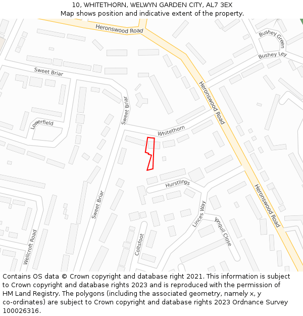 10, WHITETHORN, WELWYN GARDEN CITY, AL7 3EX: Location map and indicative extent of plot