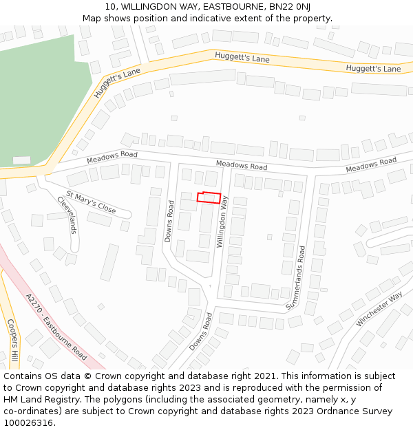 10, WILLINGDON WAY, EASTBOURNE, BN22 0NJ: Location map and indicative extent of plot