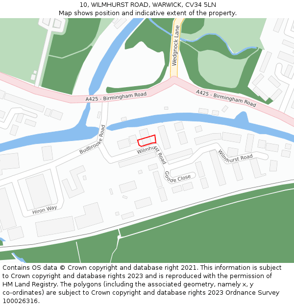 10, WILMHURST ROAD, WARWICK, CV34 5LN: Location map and indicative extent of plot