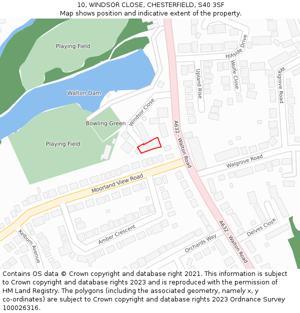 10, WINDSOR CLOSE, CHESTERFIELD, S40 3SF: Location map and indicative extent of plot