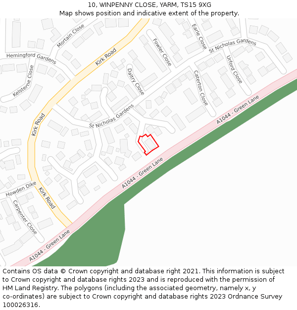 10, WINPENNY CLOSE, YARM, TS15 9XG: Location map and indicative extent of plot