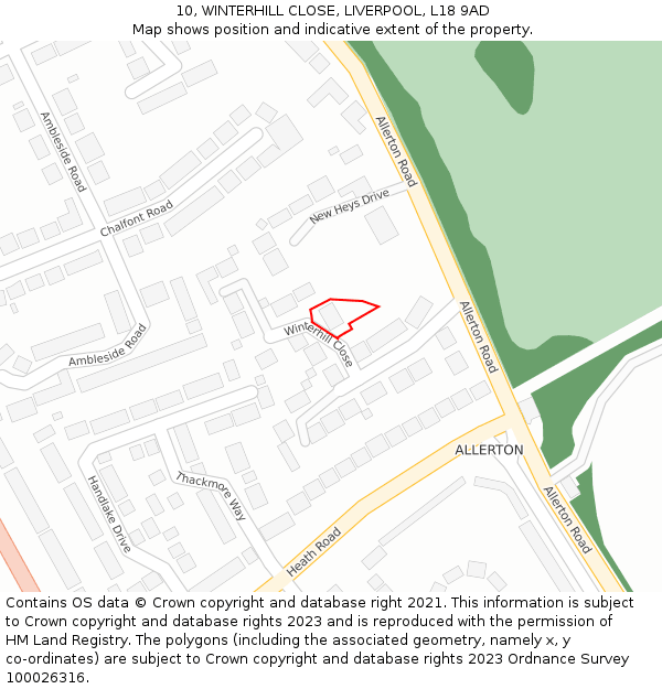 10, WINTERHILL CLOSE, LIVERPOOL, L18 9AD: Location map and indicative extent of plot