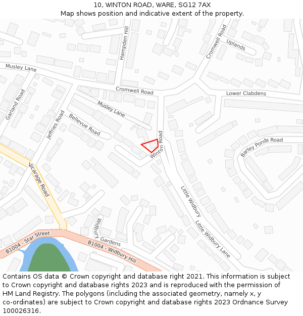 10, WINTON ROAD, WARE, SG12 7AX: Location map and indicative extent of plot