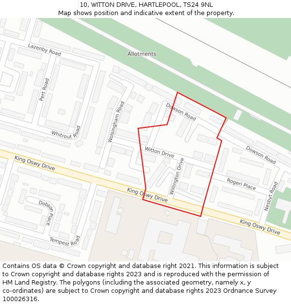 10, WITTON DRIVE, HARTLEPOOL, TS24 9NL: Location map and indicative extent of plot