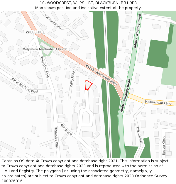 10, WOODCREST, WILPSHIRE, BLACKBURN, BB1 9PR: Location map and indicative extent of plot