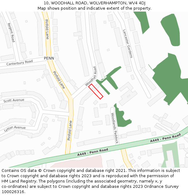 10, WOODHALL ROAD, WOLVERHAMPTON, WV4 4DJ: Location map and indicative extent of plot