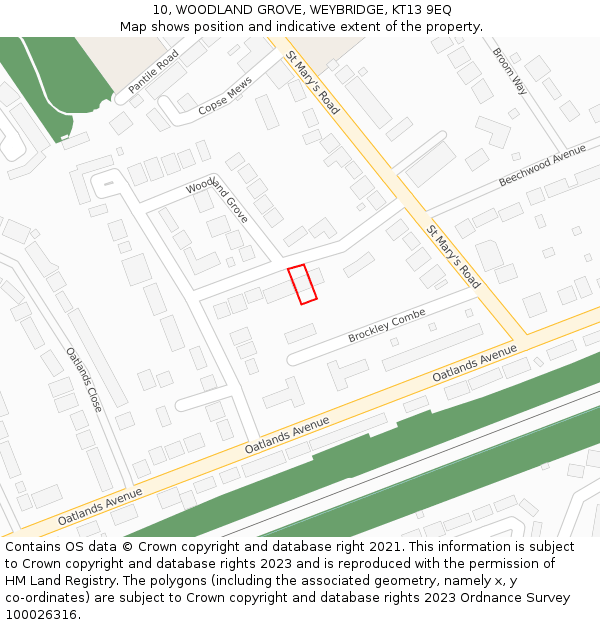 10, WOODLAND GROVE, WEYBRIDGE, KT13 9EQ: Location map and indicative extent of plot