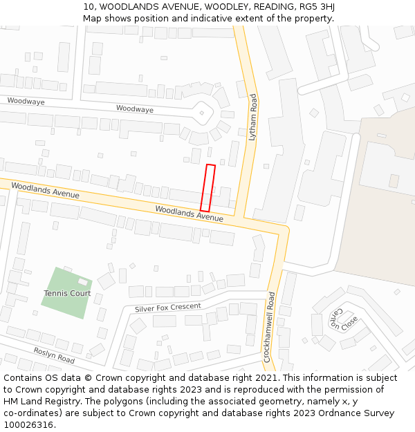 10, WOODLANDS AVENUE, WOODLEY, READING, RG5 3HJ: Location map and indicative extent of plot