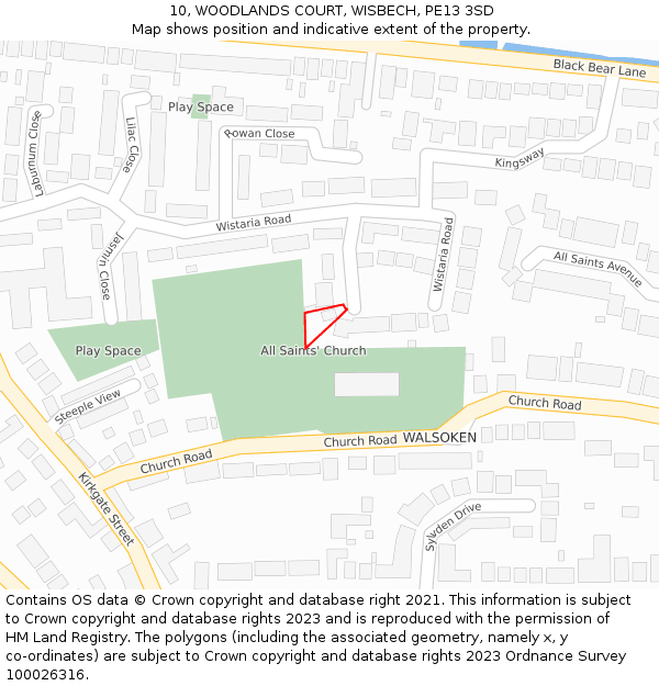 10, WOODLANDS COURT, WISBECH, PE13 3SD: Location map and indicative extent of plot