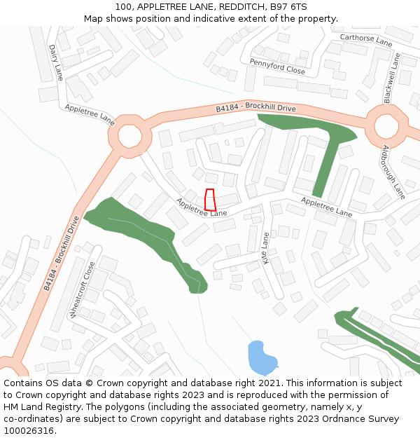 100, APPLETREE LANE, REDDITCH, B97 6TS: Location map and indicative extent of plot