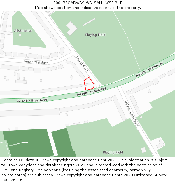 100, BROADWAY, WALSALL, WS1 3HE: Location map and indicative extent of plot