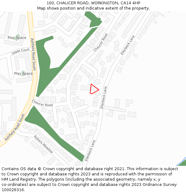 100, CHAUCER ROAD, WORKINGTON, CA14 4HP: Location map and indicative extent of plot