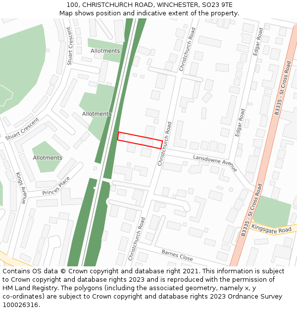 100, CHRISTCHURCH ROAD, WINCHESTER, SO23 9TE: Location map and indicative extent of plot