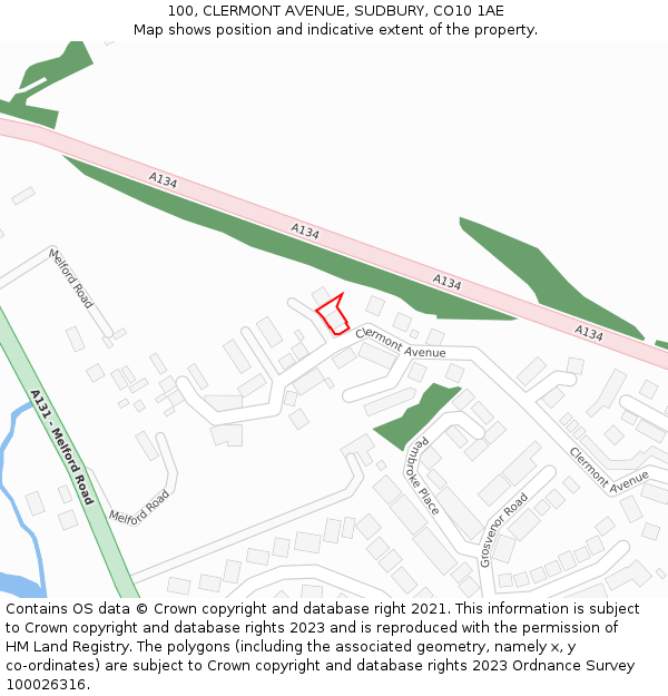 100, CLERMONT AVENUE, SUDBURY, CO10 1AE: Location map and indicative extent of plot