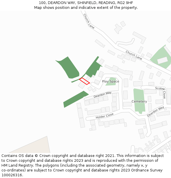 100, DEARDON WAY, SHINFIELD, READING, RG2 9HF: Location map and indicative extent of plot