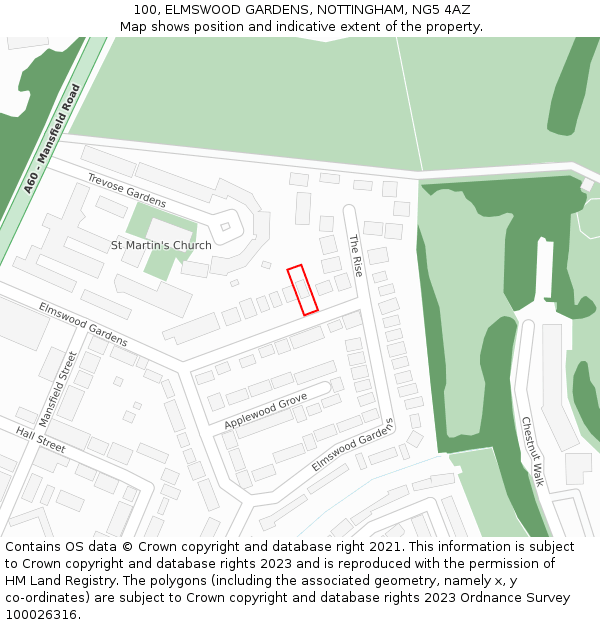 100, ELMSWOOD GARDENS, NOTTINGHAM, NG5 4AZ: Location map and indicative extent of plot
