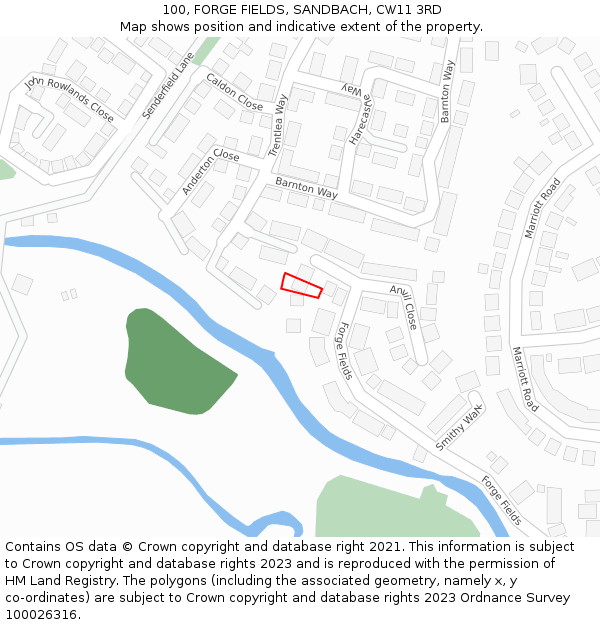 100, FORGE FIELDS, SANDBACH, CW11 3RD: Location map and indicative extent of plot