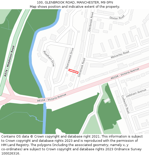 100, GLENBROOK ROAD, MANCHESTER, M9 0PN: Location map and indicative extent of plot