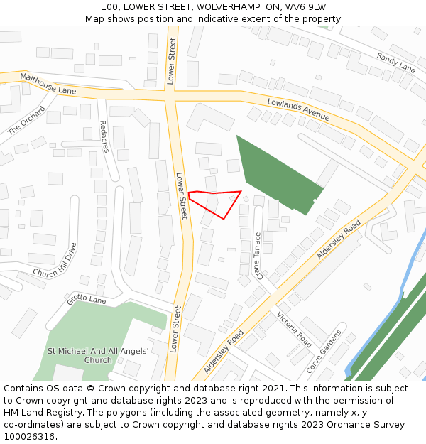 100, LOWER STREET, WOLVERHAMPTON, WV6 9LW: Location map and indicative extent of plot