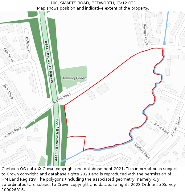 100, SMARTS ROAD, BEDWORTH, CV12 0BF: Location map and indicative extent of plot