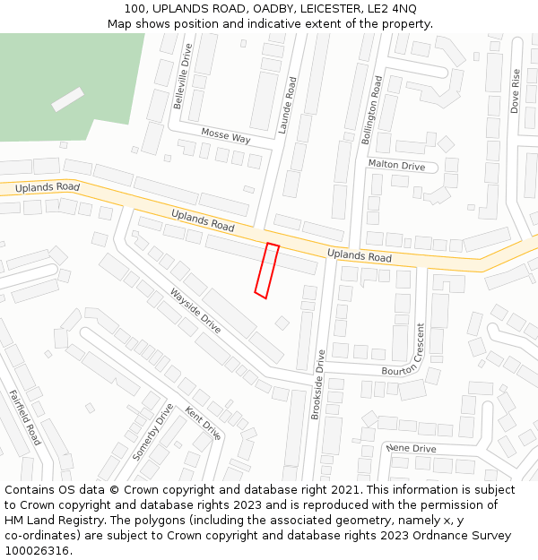 100, UPLANDS ROAD, OADBY, LEICESTER, LE2 4NQ: Location map and indicative extent of plot