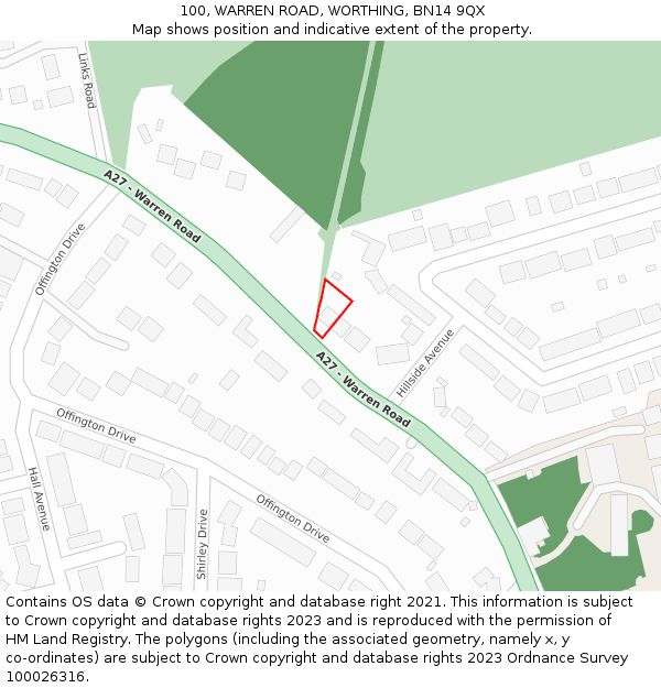 100, WARREN ROAD, WORTHING, BN14 9QX: Location map and indicative extent of plot