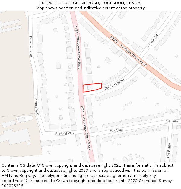 100, WOODCOTE GROVE ROAD, COULSDON, CR5 2AF: Location map and indicative extent of plot