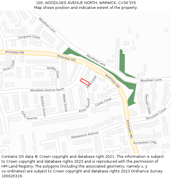 100, WOODLOES AVENUE NORTH, WARWICK, CV34 5YS: Location map and indicative extent of plot