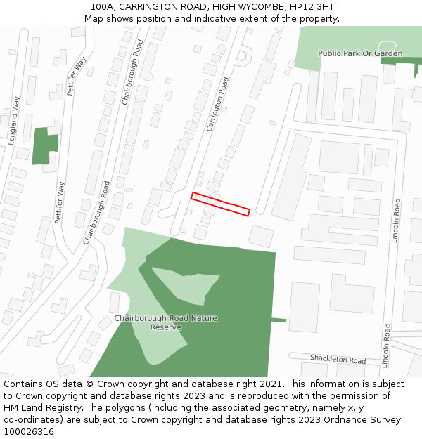 100A, CARRINGTON ROAD, HIGH WYCOMBE, HP12 3HT: Location map and indicative extent of plot