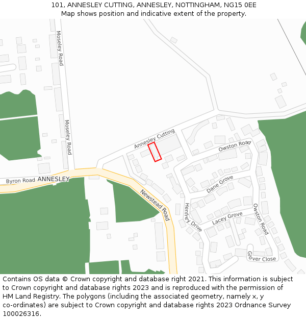 101, ANNESLEY CUTTING, ANNESLEY, NOTTINGHAM, NG15 0EE: Location map and indicative extent of plot