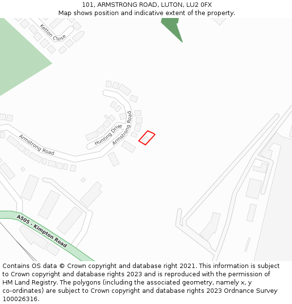 101, ARMSTRONG ROAD, LUTON, LU2 0FX: Location map and indicative extent of plot