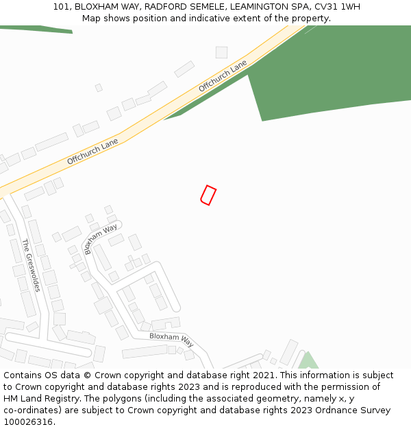 101, BLOXHAM WAY, RADFORD SEMELE, LEAMINGTON SPA, CV31 1WH: Location map and indicative extent of plot