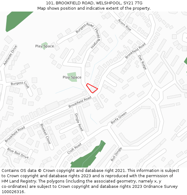 101, BROOKFIELD ROAD, WELSHPOOL, SY21 7TG: Location map and indicative extent of plot