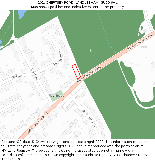 101, CHERTSEY ROAD, WINDLESHAM, GU20 6HU: Location map and indicative extent of plot