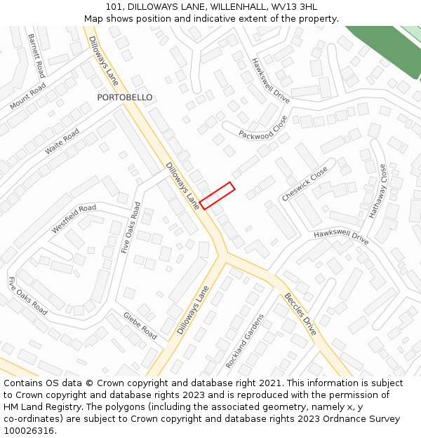 101, DILLOWAYS LANE, WILLENHALL, WV13 3HL: Location map and indicative extent of plot