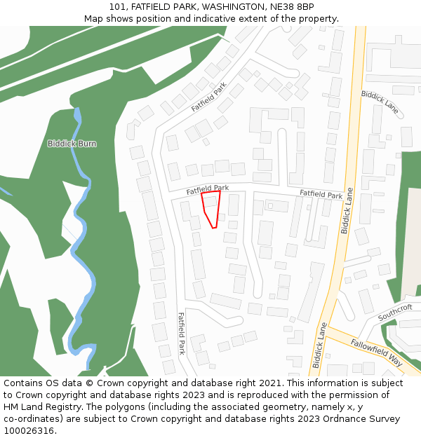 101, FATFIELD PARK, WASHINGTON, NE38 8BP: Location map and indicative extent of plot