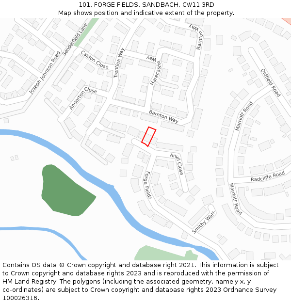 101, FORGE FIELDS, SANDBACH, CW11 3RD: Location map and indicative extent of plot