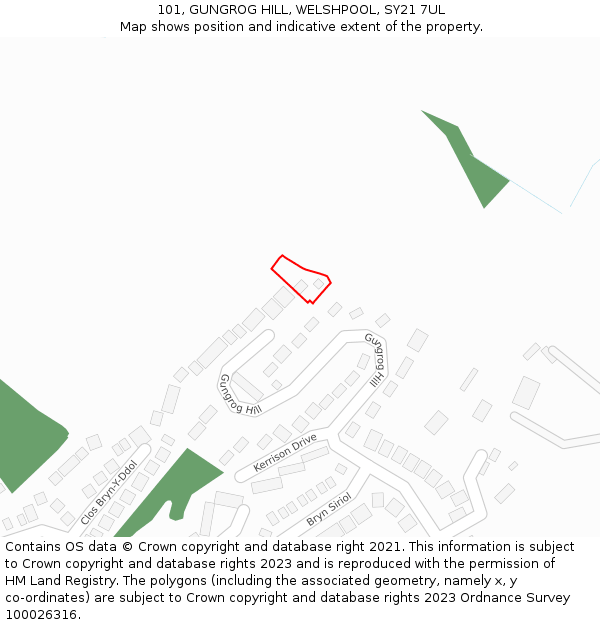 101, GUNGROG HILL, WELSHPOOL, SY21 7UL: Location map and indicative extent of plot