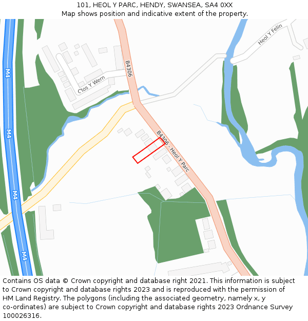 101, HEOL Y PARC, HENDY, SWANSEA, SA4 0XX: Location map and indicative extent of plot