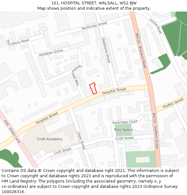 101, HOSPITAL STREET, WALSALL, WS2 8JW: Location map and indicative extent of plot